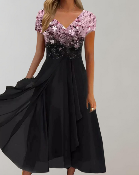 R&B | Kleid mit Leuchtenden Blumen Abendkleid für Damen Glänzendes Topkleid