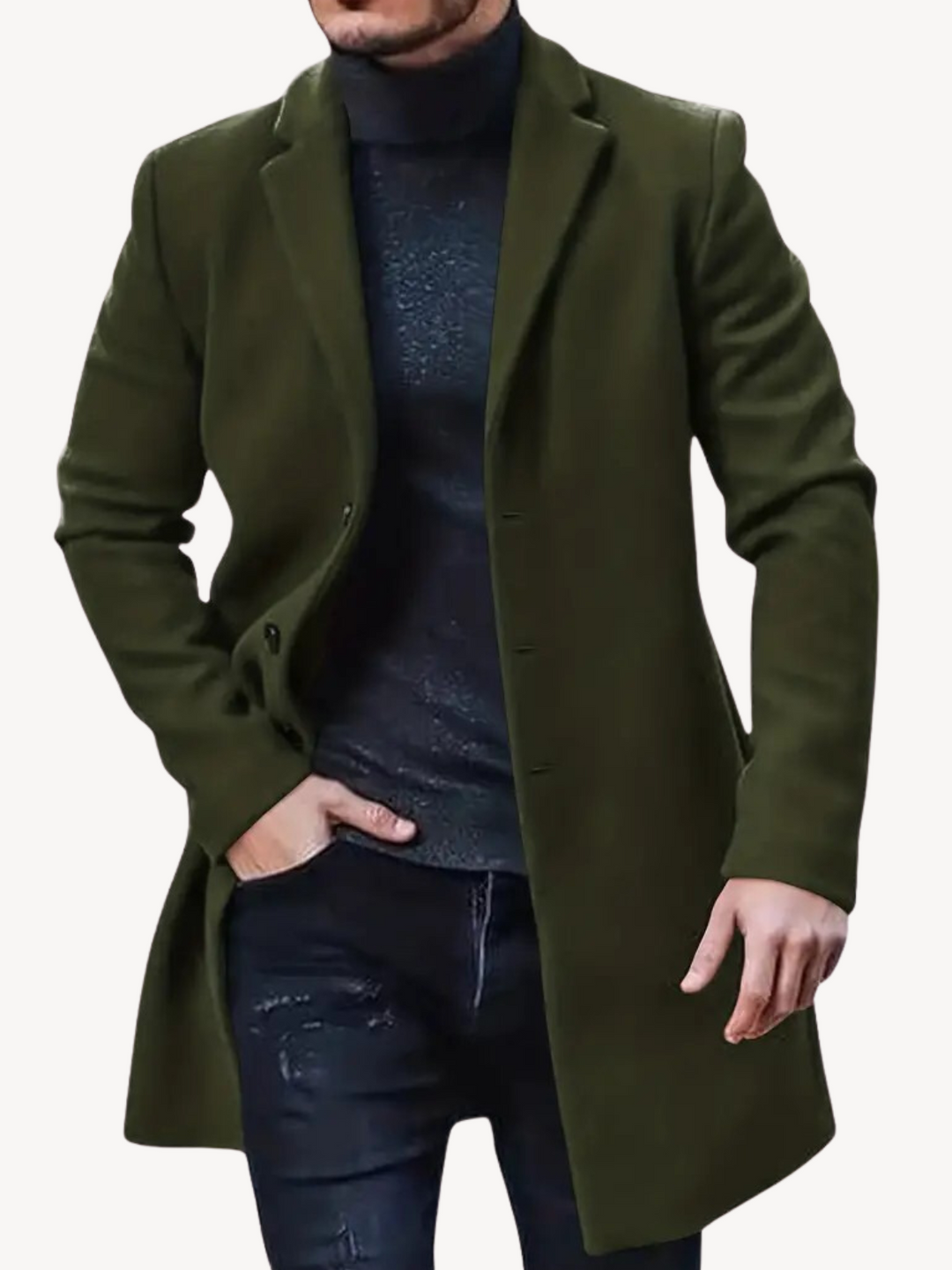 R&B | Trench Mantel Maßgeschneiderte Passform Wool Feel Mittlere Länge Reverskragen 3-Knopf-Verschluss