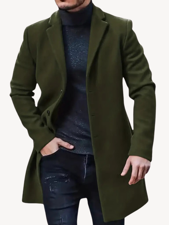 R&B | Trench Mantel Maßgeschneiderte Passform Wool Feel Mittlere Länge Reverskragen 3-Knopf-Verschluss