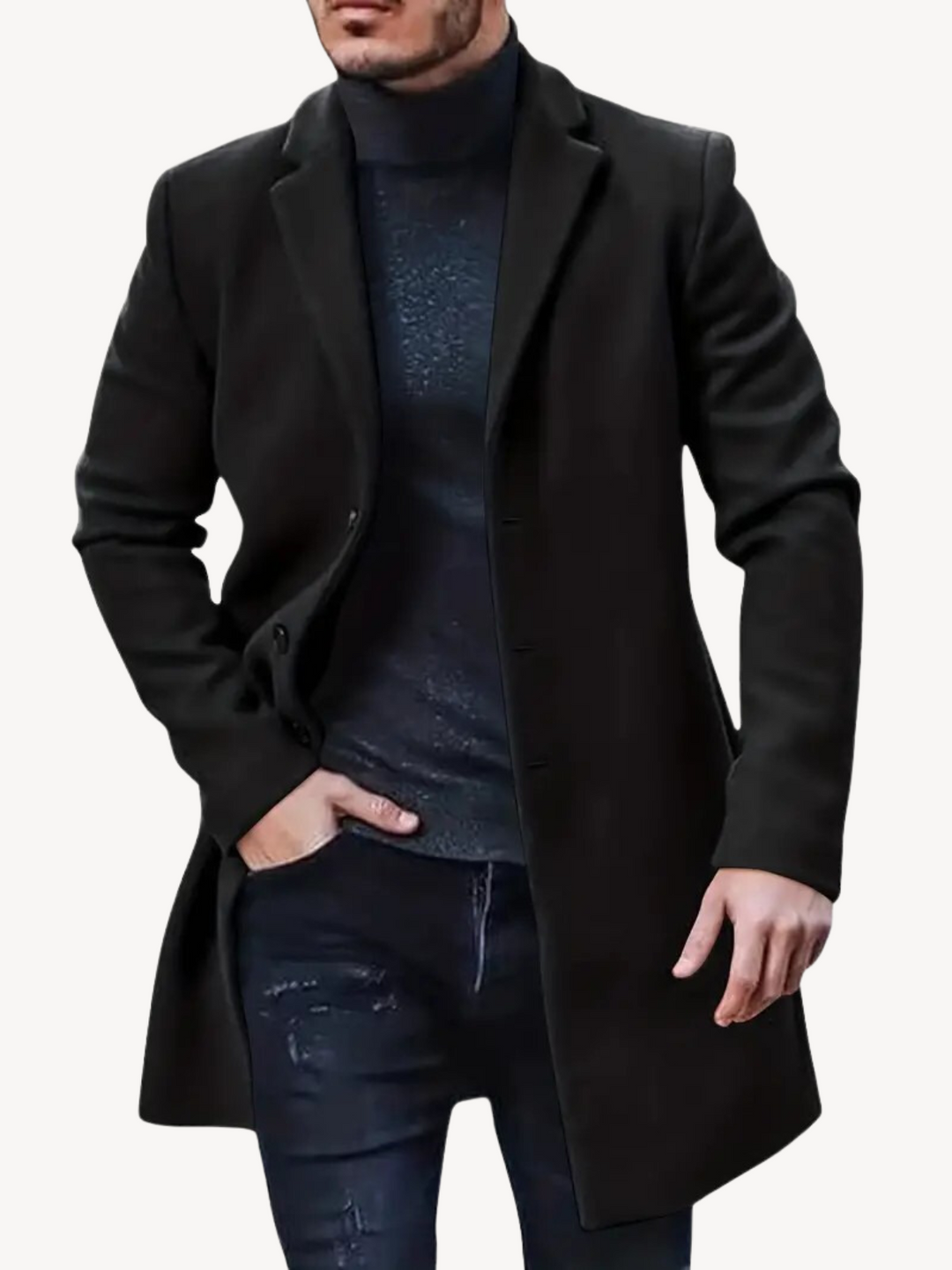 R&B | Trench Mantel Maßgeschneiderte Passform Wool Feel Mittlere Länge Reverskragen 3-Knopf-Verschluss