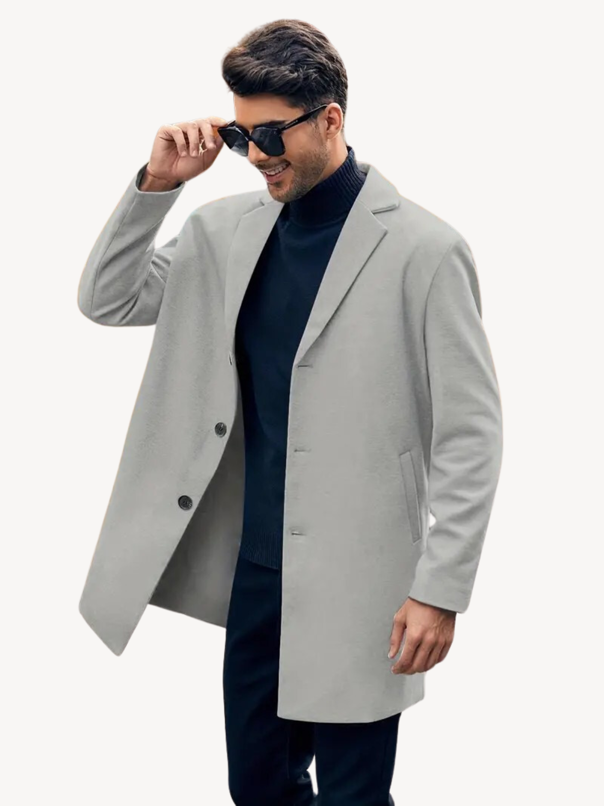 R&B | Trench Mantel Maßgeschneiderte Passform Wool Feel Mittlere Länge Reverskragen 3-Knopf-Verschluss