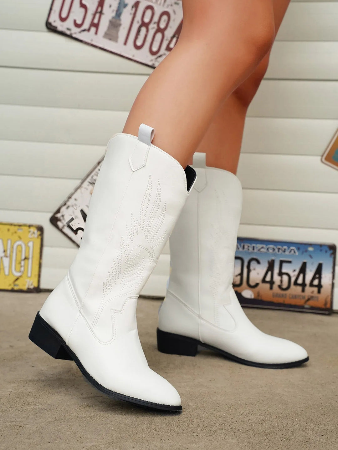 Cowgirl-Stiefel - Frauen Metallic Western Cowboy-Stiefel mit niedrigem Absatz R&B