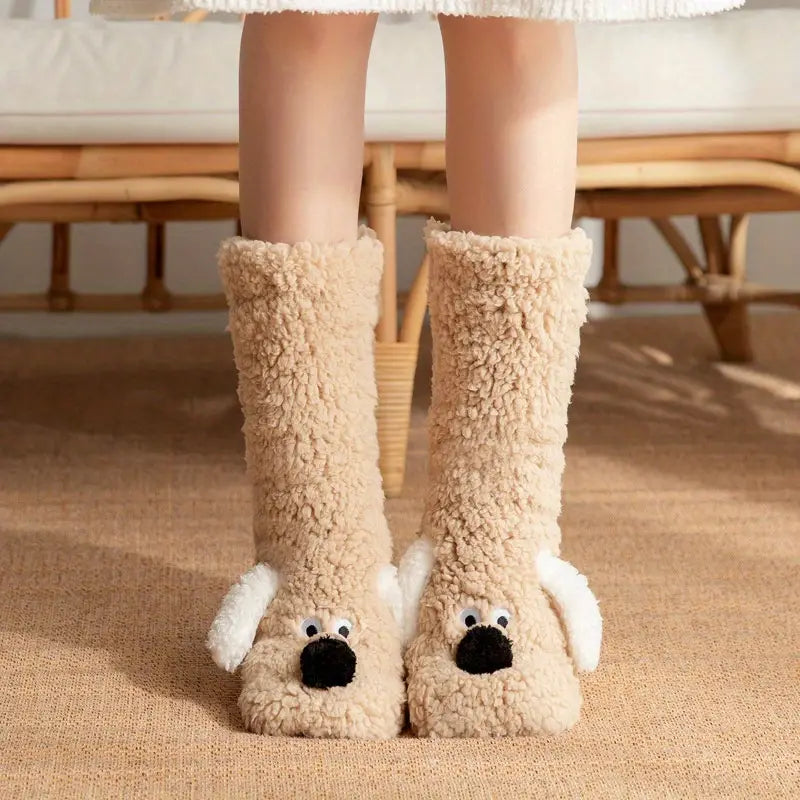 R&B | Plüsch rutschfeste Wintersocken mit Tiermuster für Kinder und Erwachsene