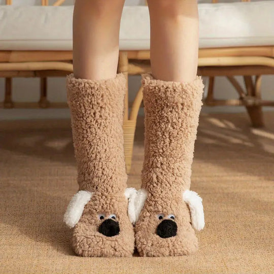 R&B | Plüsch rutschfeste Wintersocken mit Tiermuster für Kinder und Erwachsene