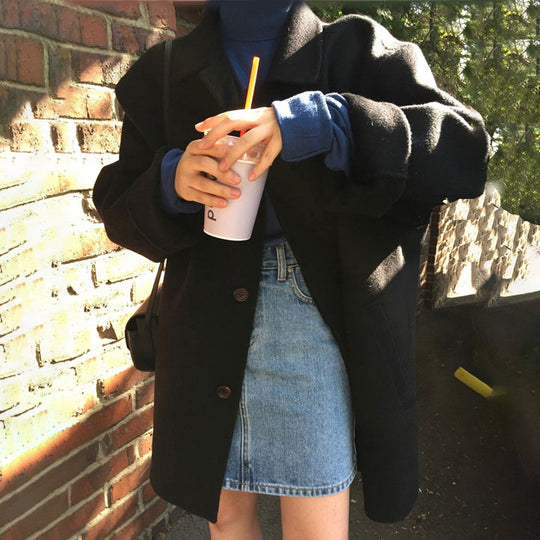 R&B | Midikleid Damenmantel mit Knopfverschluss - Lockere Passform, Nicht dehnbar, Winter-Essential