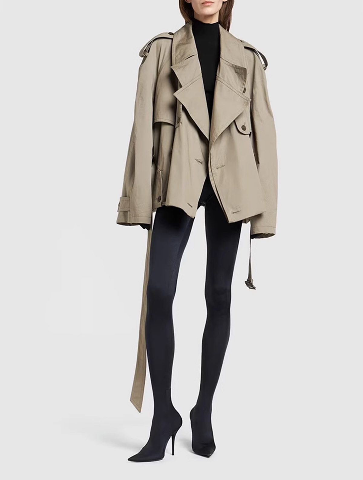 R&B | Damen Moderne Gekürzte Trenchcoat mit Langen Ärmeln