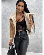 R&B | Damen Kurze Winterjacke mit Kunstfell und Reißverschluss