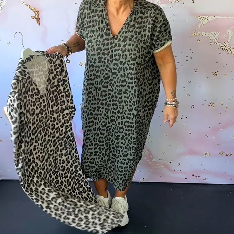 R&B | Entspanntes Kleid mit V-Ausschnitt und Leopardenmuster für Damen