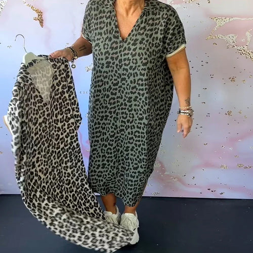 R&B | Entspanntes Kleid mit V-Ausschnitt und Leopardenmuster für Damen