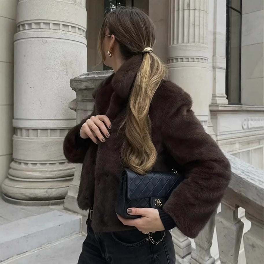 R&B | Fake Fur,Mäntel mit Kragen, Braun Pelzlook