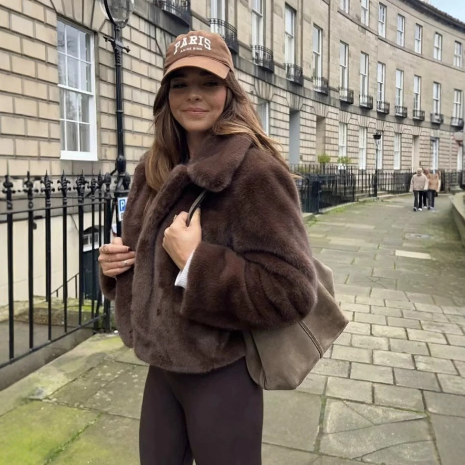R&B | Fake Fur,Mäntel mit Kragen, Braun Pelzlook