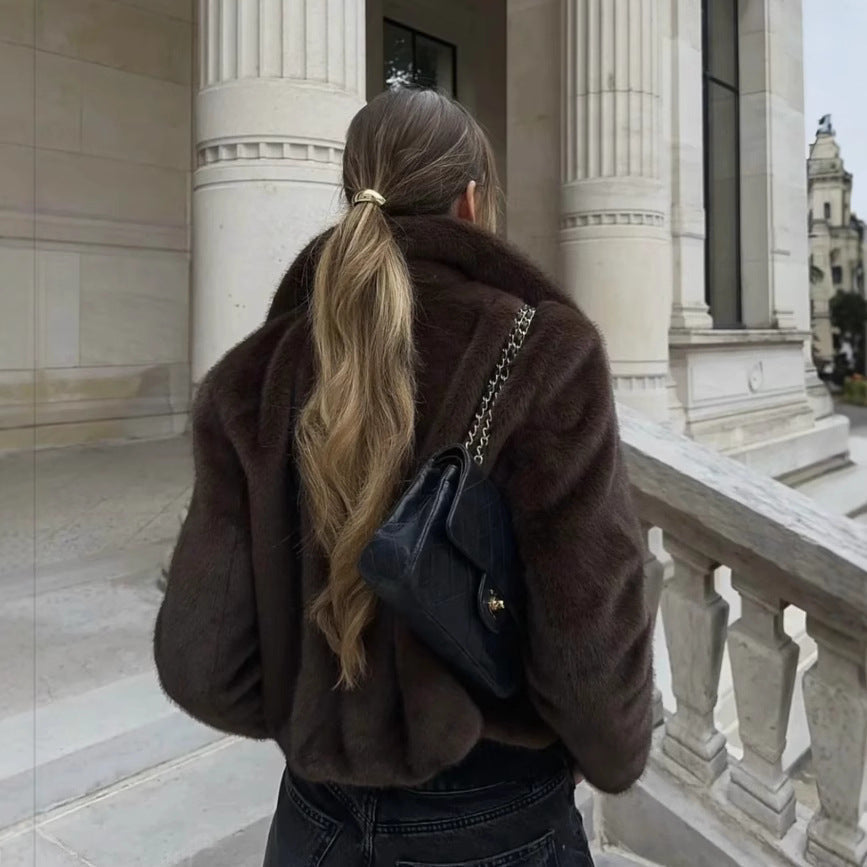 R&B | Fake Fur,Mäntel mit Kragen, Braun Pelzlook