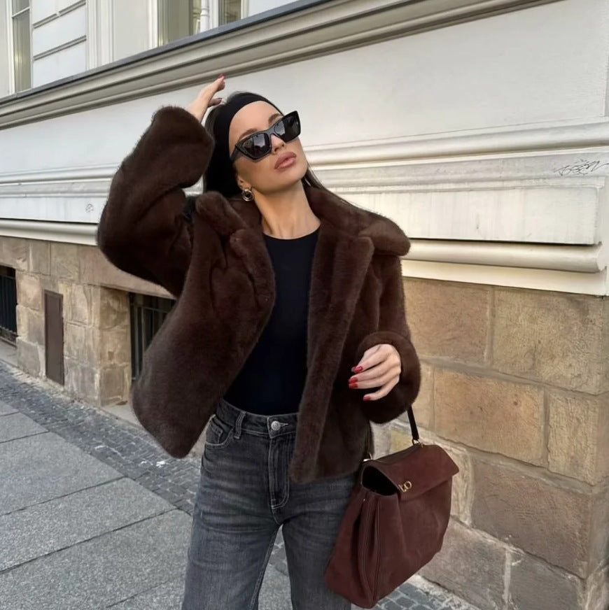 R&B | Fake Fur,Mäntel mit Kragen, Braun Pelzlook