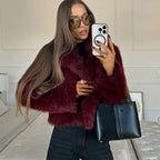 R&B | Fake,Fur,Mäntel mit Großer Kragen, Weinrot