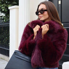 R&B | Fake,Fur,Mäntel mit Großer Kragen, Weinrot