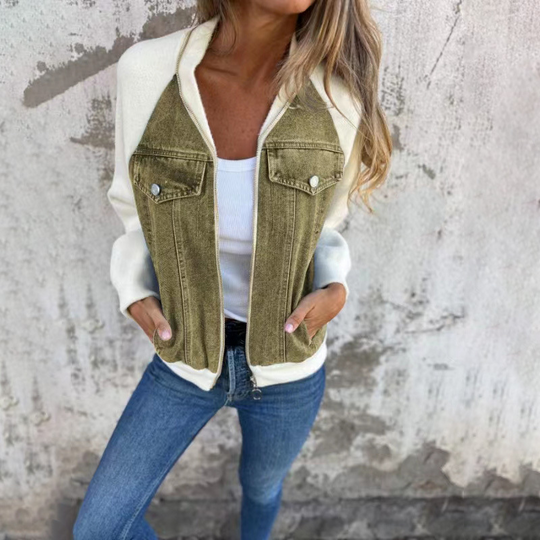 R&B | Jacke mit Denim,Front und Strickärmeln, Casual