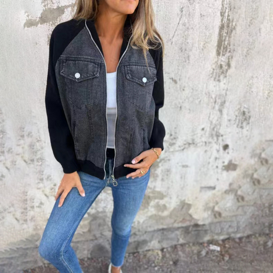 R&B | Jacke mit Denim,Front und Strickärmeln, Casual