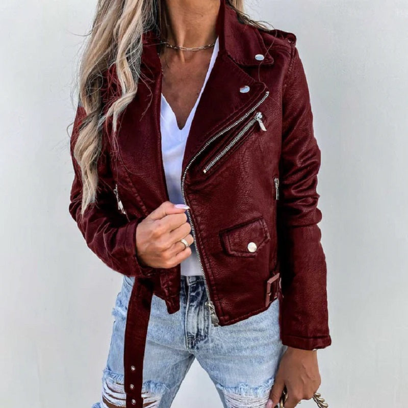 R&B | Kurze Herbstjacke mit Gürtel und Reißverschluss