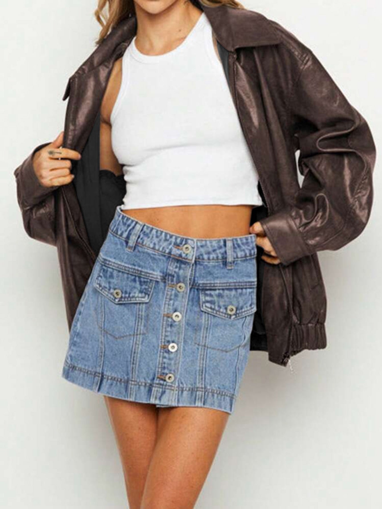 R&B | Übergangsjacke Lederlook mit Reißverschluss und Kragen