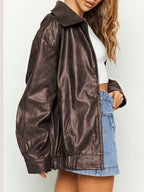 R&B | Übergangsjacke Lederlook mit Reißverschluss und Kragen