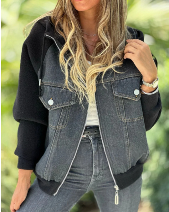 R&B | Übergangsjacke mit Denimfront und Kapuze, Lässig