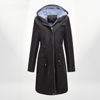 R&B | Schwarzer Trenchcoat mit Kapuze und Reißverschlussclosure