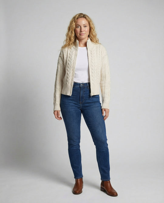 Damen Strickjacke mit hohem Kragen und Reißverschluss R&B