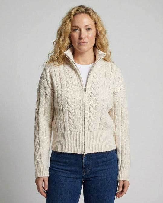 Damen Strickjacke mit hohem Kragen und Reißverschluss R&B