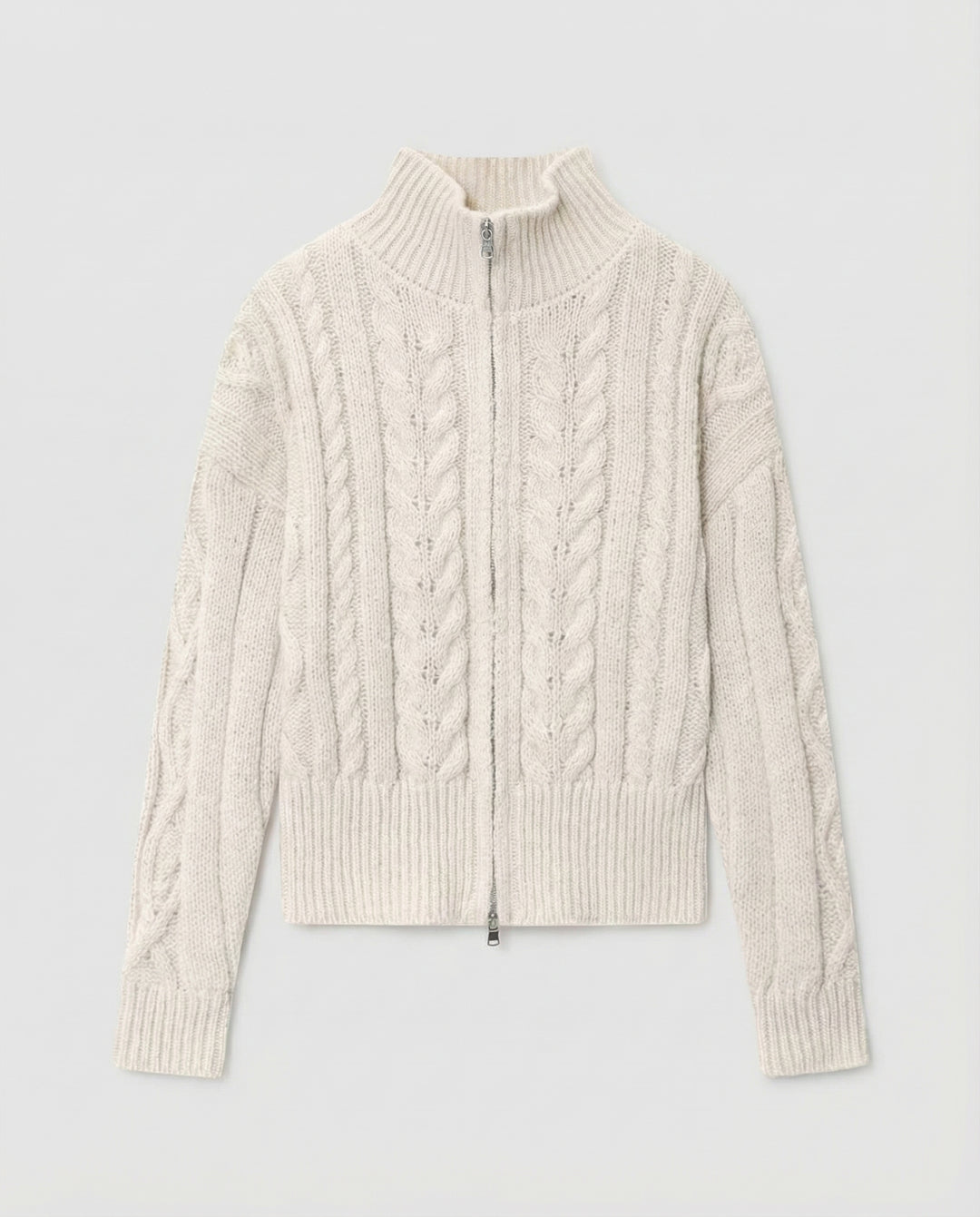 Damen Strickjacke mit hohem Kragen und Reißverschluss R&B