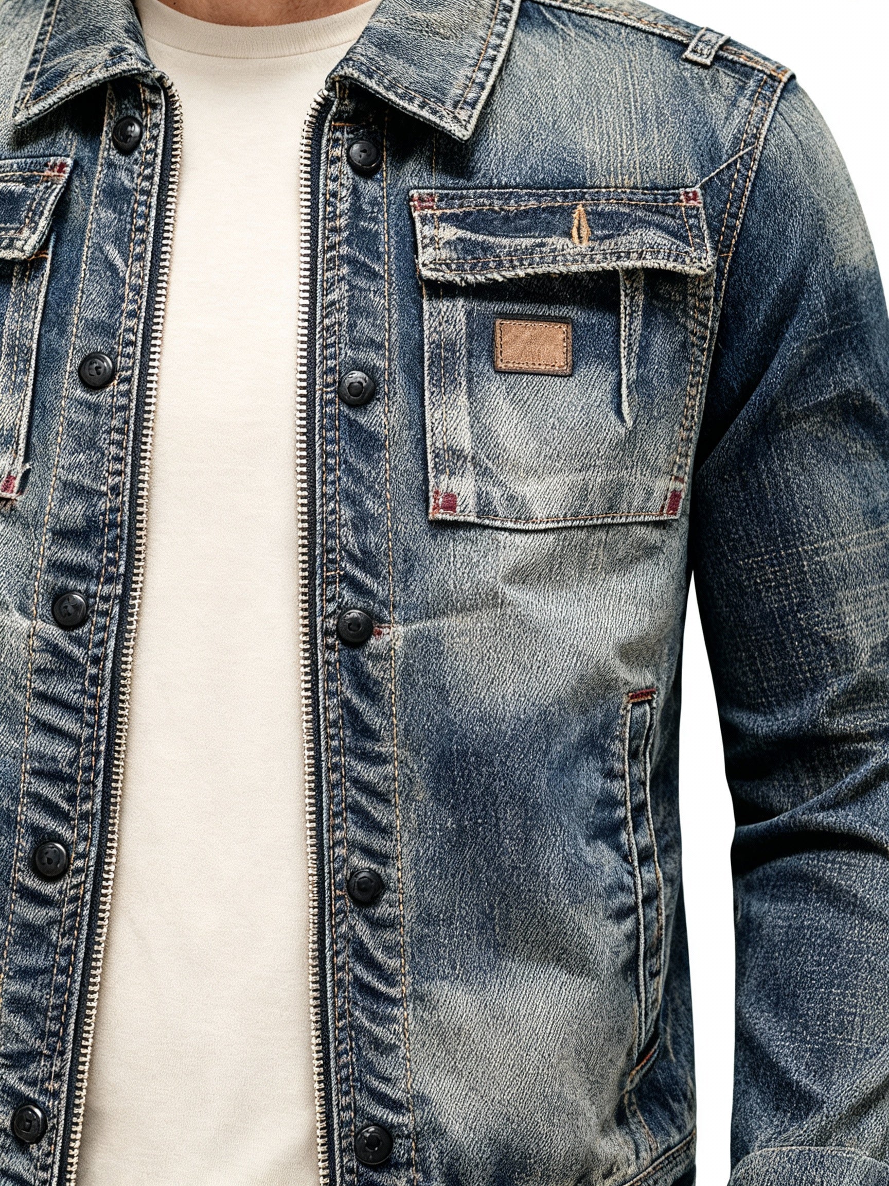 Herren Jeansjacke mit Umlegekragen – Patchwork-Design