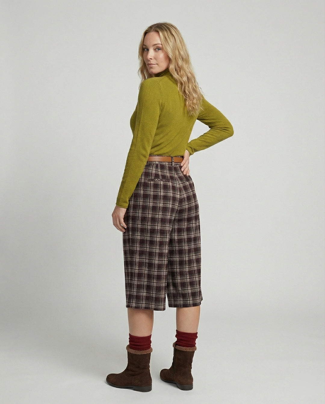 Damen Langarmshirt Senfgrün Enganliegend Rollsaum Stehkragen Weich
