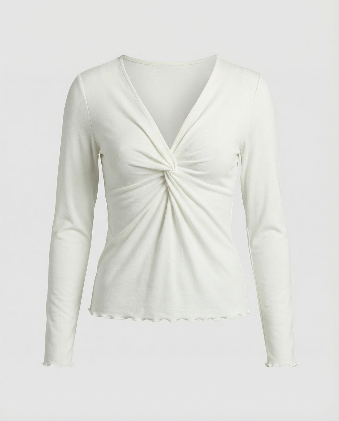 Damen Langarmshirt V-Ausschnitt Koreanischer Stil Knotendesign