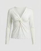 Damen Langarmshirt V-Ausschnitt Koreanischer Stil Knotendesign