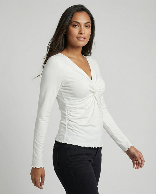 Damen Langarmshirt V-Ausschnitt Koreanischer Stil Knotendesign