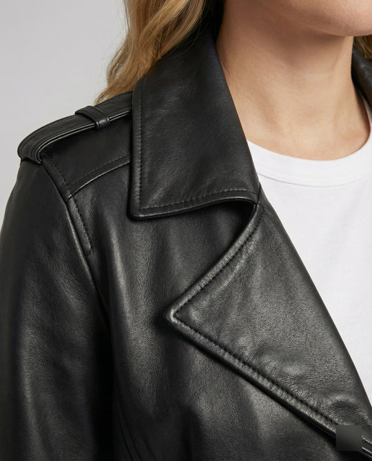 Damen Lederjacke Schwarz Oversized Vintage Look Biker Jacke