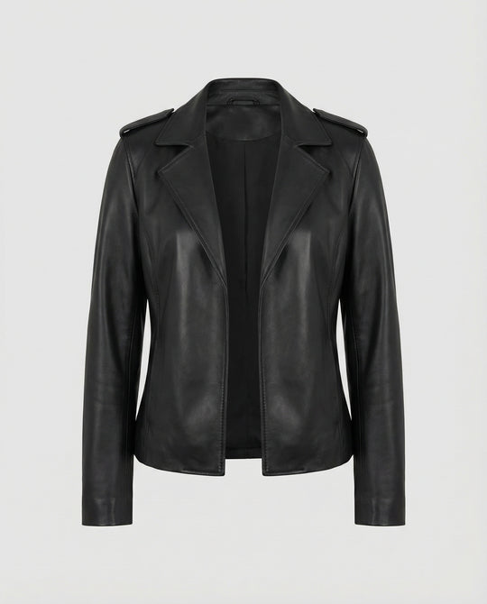 Damen Lederjacke Schwarz Oversized Vintage Look Biker Jacke
