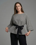 Damen Streetwear zweiteiliges Set mit gestreiftem Wickelshirt, Bindegürtel und weiter Palazzo-Hose R&B
