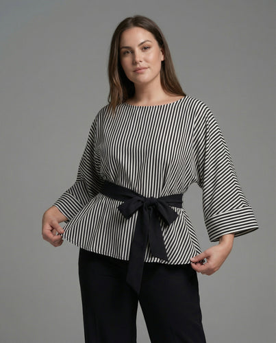 Damen Streetwear zweiteiliges Set mit gestreiftem Wickelshirt, Bindegürtel und weiter Palazzo-Hose R&B
