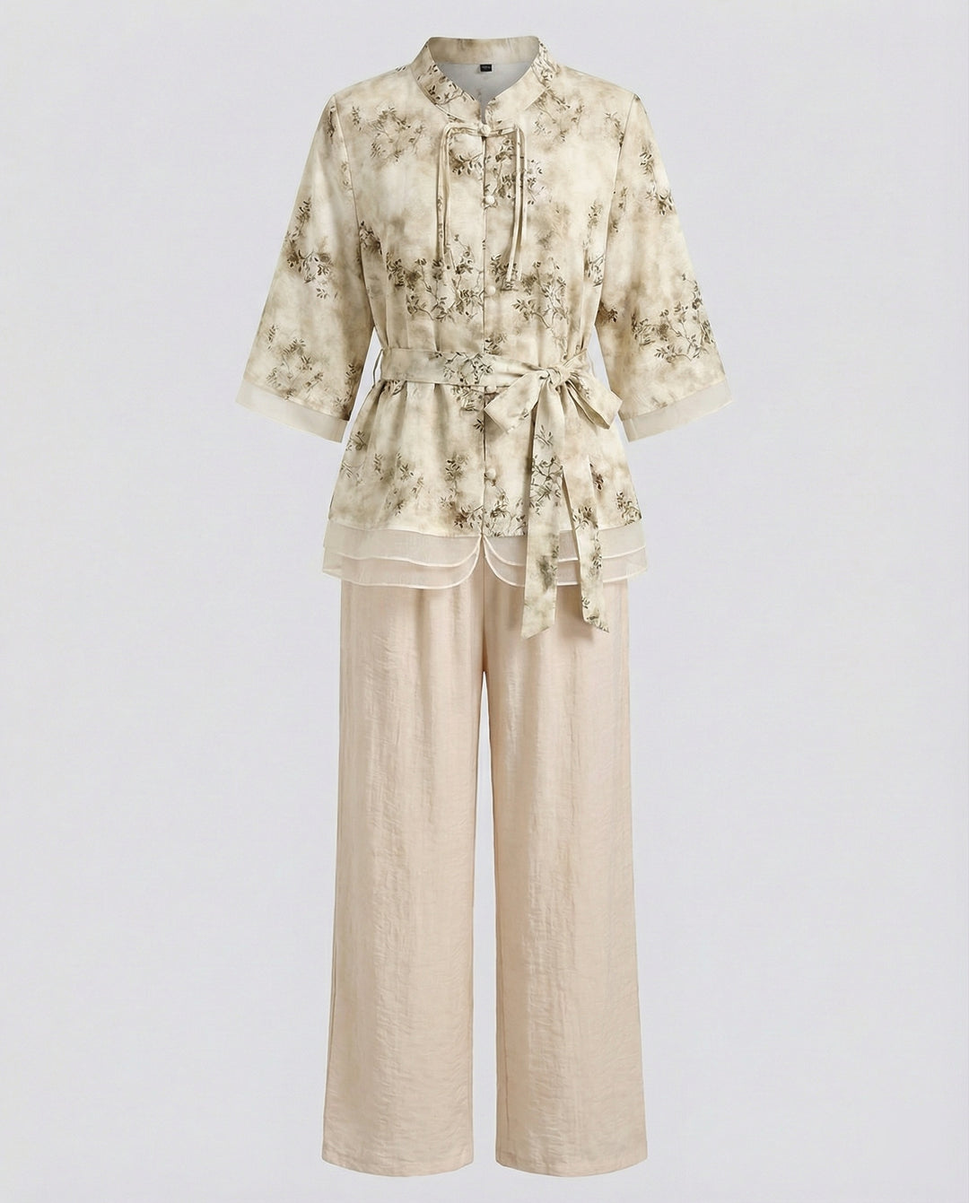Damen Streetwear zweiteiliges Set mit gestreiftem Wickelshirt, Bindegürtel und weiter Palazzo-Hose R&B
