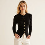 R&B | Cardigan - Frauen Herbst Schwarz Strickjacke mit Knopfleiste