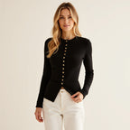 R&B | Cardigan - Frauen Herbst Schwarz Strickjacke mit Knopfleiste
