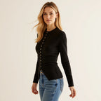 R&B | Cardigan - Frauen Herbst Schwarz Strickjacke mit Knopfleiste