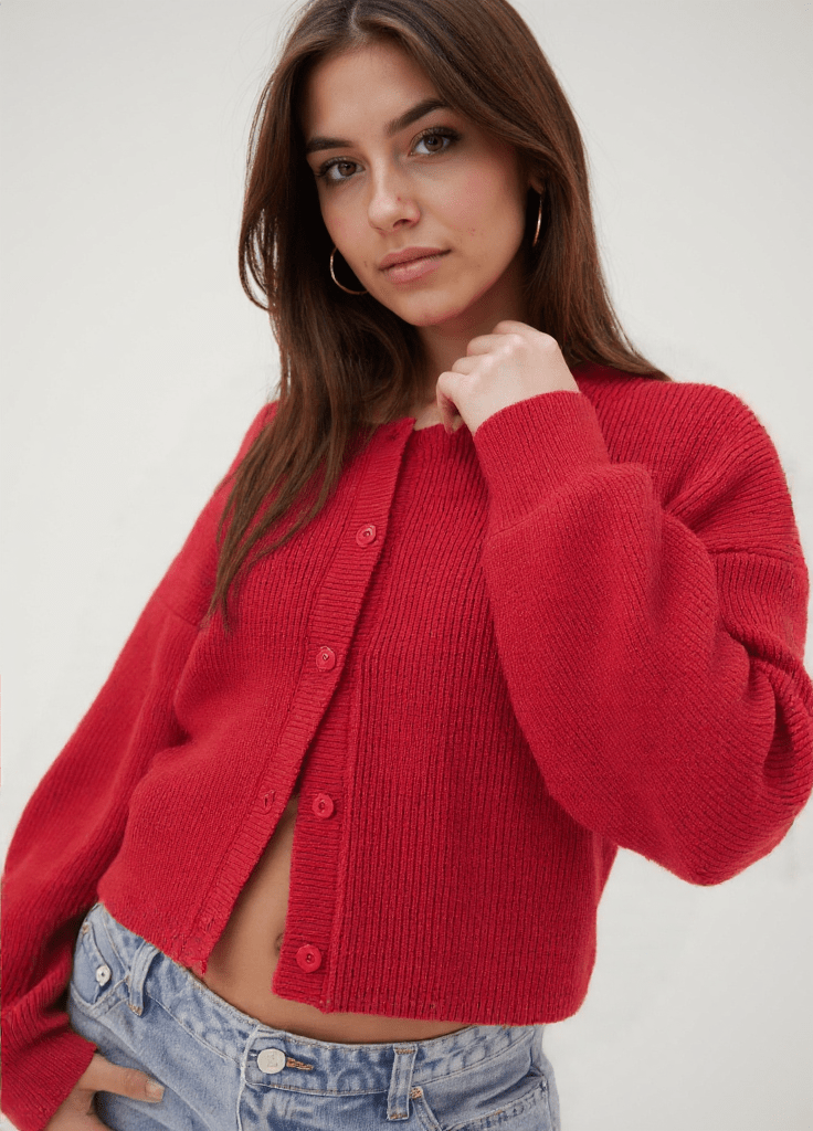 R&B | Cardigan - Damen Herbstrot Strickjacke