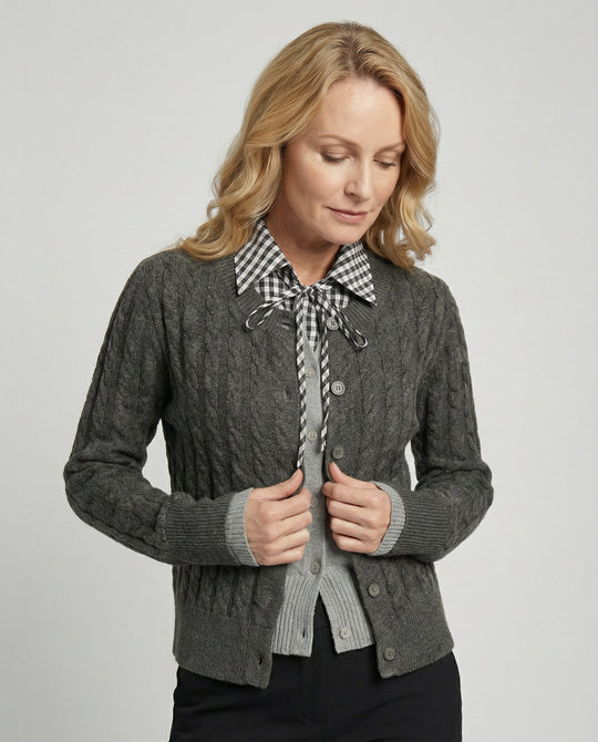 Damen Strickjacke im American Style mit abnehmbarem Polo-Kragen
