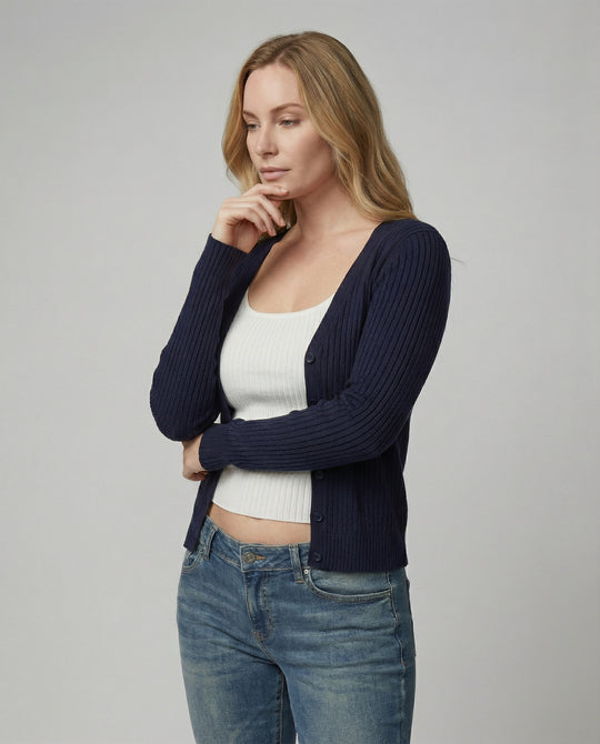 Damen Strickjacke mit Knöpfen und modisches Camisole Set