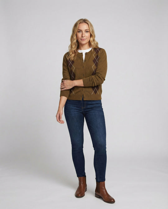 Damen Strickjacke mit Rautenmuster im Koreanischen College-Stil