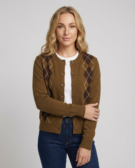 Damen Strickjacke mit Rautenmuster im Koreanischen College-Stil