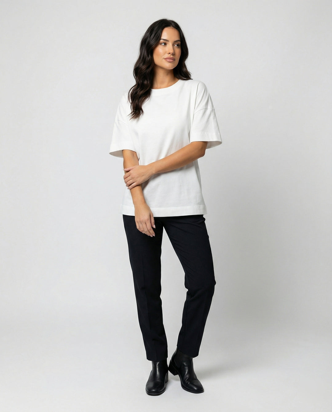 Damen T-Shirt Slim Fit Baumwolle Kurzarm Rundhals Schwarz Weiß