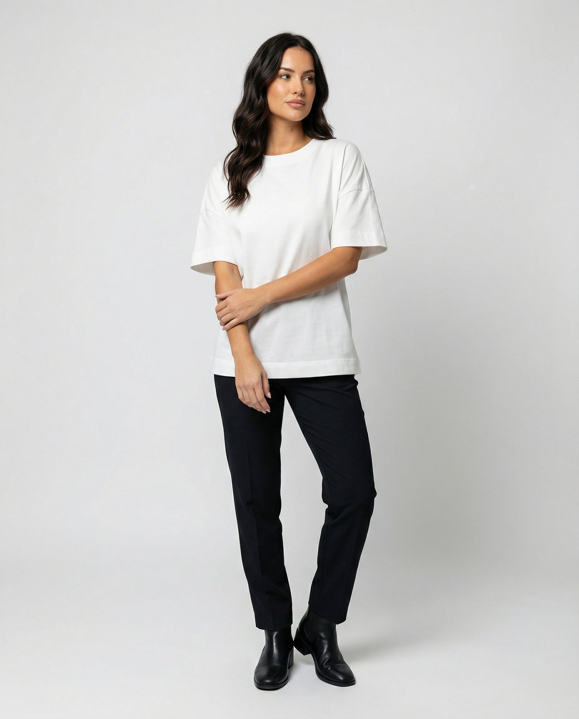 Damen T-Shirt Slim Fit Baumwolle Kurzarm Rundhals Schwarz Weiß