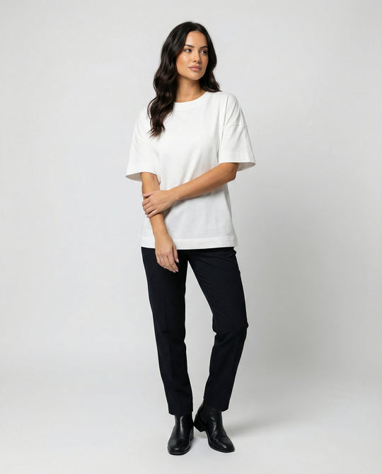 Damen T-Shirt Slim Fit Baumwolle Kurzarm Rundhals Schwarz Weiß